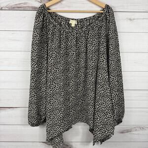 Michael Michael Kors Leopard Print Off the Shoulder Asymmetrical Hem Top Size 2X